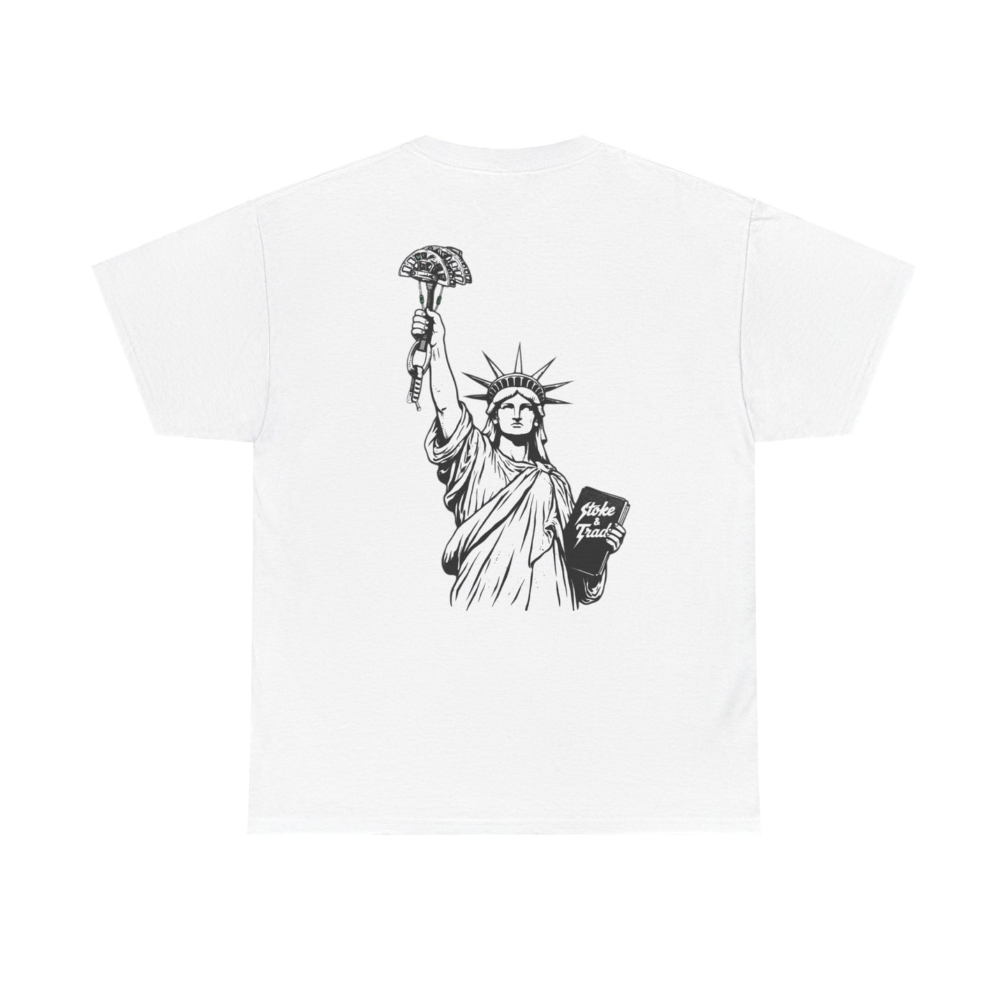 Statue of Liberty Holding a Cam| Rock Climbing Shirt Stoke & Trad